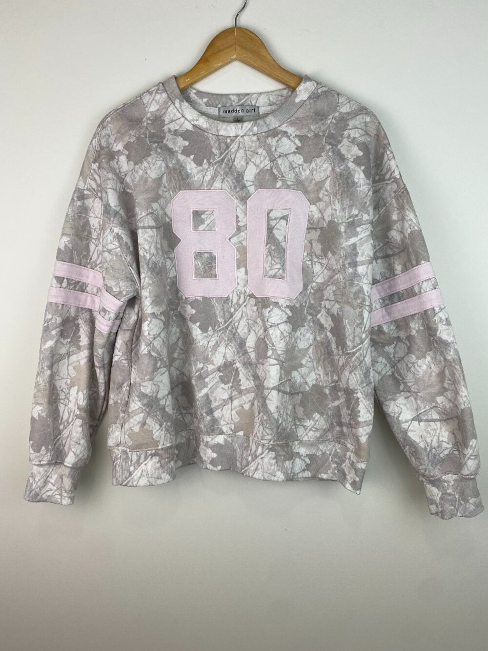 Madden Girl Camo 80 Varsity Sweatshirt Size L Y2K